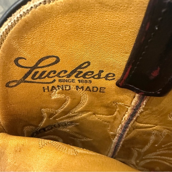 Lucchese Handmade Exotic Ostrich Leather Western Cowboy Boots Burgundy 6.5 - Picture 6 of 15